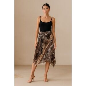 Versailles Animal Print Midi Skirt Tie Waist Handkerchief Hem Size M‎